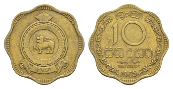 Цейлон 10 центов 1965 KM 130 никель латунь 4651-463