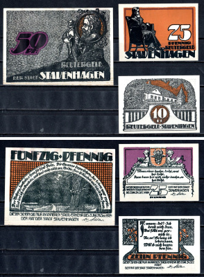 Штафенхаген (Мекленбург-Шверин) полный набор из 3 нотгельдов (10, 25 и 50 пфеннигов) 1921 Mehl Grabowski 1257.2 бумага UNC (пресс) 7556-56-3-2