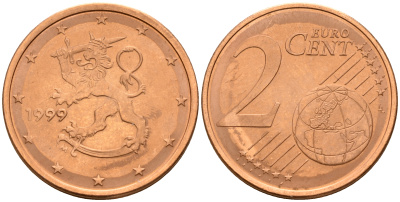 Финляндия 2 евроцента 1999  KM 99 сталь плакированная медью  UNC  4160-322