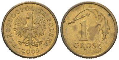 Польша 1 грош 2005 MW KM 276, Parchimowicz 701n латунь aUNC 4618-253