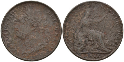 Великобритания 1 фартинг 1822 Георг IV (1820-1830) KM 677, Spink 3822 медь 4146-357