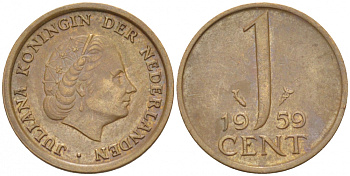 НИДЕРЛАНДЫ 1 ЦЕНТ 1959 ЮЛИАНА KM 180 бронза 3457-1168