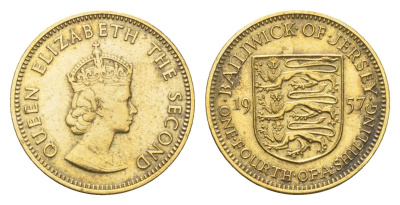 Джерси 1/4 шиллинга 1957 Елизавета II (1952-2022) KM 22 никель латунь 4647-737