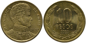 Чили 10 песо 2000 So KM 228.2, Schon 82 алюминиевая бронза aUNC 4544-643