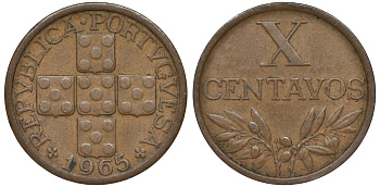 ПОРТУГАЛИЯ 10 СЕНТАВО 1965 KM 583 бронза 45-1145
