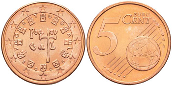 ПОРТУГАЛИЯ 5 ЕВРОЦЕНТОВ 2005 INCM KM 742 сталь плакированная медью UNC 26-1625