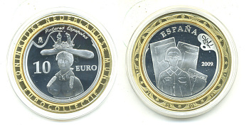 ИСПАНИЯ 10 ЕВРО 2009 САЛЬВАДОР ДАЛИ, МРАМОРНЫЙ БЮСТ ЖЕНЩИНЫ серебро PROOF 05-042-12