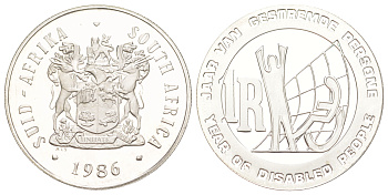 ЮАР 1 ранд 1986 Международный год инвалидов, тираж 5.150 экземпляров KM 120 серебро PROOF 441-1423