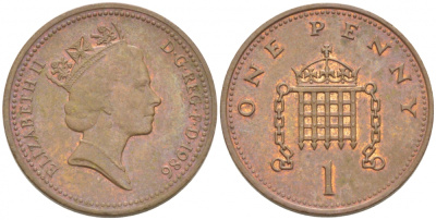 Великобритания 1 пенни 1986 Елизавета II (1952-2022) KM 935, Spink 4381 (B3) бронза 214-1057
