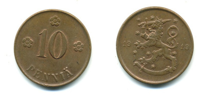 Финляндия 10 пенни 1919 KM 24 медь 41-943