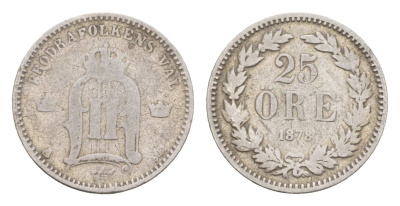 Швеция 25 эре 1878 Оскар II (1872-1907) KM 738 серебро 4655-248