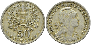 Португалия 50 сентаво 1955 KM 577 медно-никель 4395-833