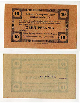 Германия 10 пфеннигов 1916 Бишофсверда в Саксонии, лагерь военнопленных офицеров и тюрьмы C-2753 бумага UNC (пресс) 000-00-00