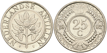 Нидерландские Антилы 25 центов 1992 Беатрикс (1980-2013) KM 35 сталь плакированная никелем 4364-1825