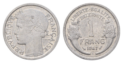 Франция 1 франк 1947 KM 885a алюминий 3856-352