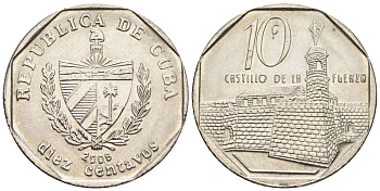 Куба 10 сентаво 2008 KM 576.2, JMA MC20, Schoen 714 сталь плакированная никелем 4114-557