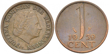 НИДЕРЛАНДЫ 1 ЦЕНТ 1959 ЮЛИАНА KM 180 бронза 3457-1013
