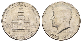 США 1/2 доллара (50 центов) 1976 200 лет независимости, Джон Кеннеди KM 205 медь плакированная медно-никелем aUNC 4545-522