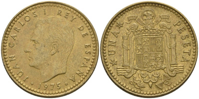 Испания 1 песета 1975 (80) Хуан Карлос I (1975-2014) KM 806 алюминиевая бронза 4604-432