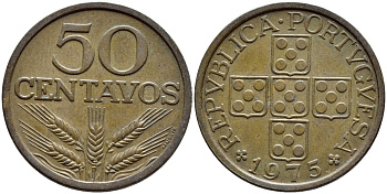 ПОРТУГАЛИЯ 50 СЕНТАВО 1975 KM 596 бронза 4395-843