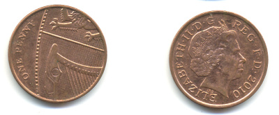 Великобритания 1 пенни 2010 Елизавета II (1952-2022) KM 1107, Spink B6 сталь плакированная медью 177-1218