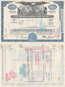 США, Pan American World Airwaysсертификат на 100 акций1974бумага5553-8-2