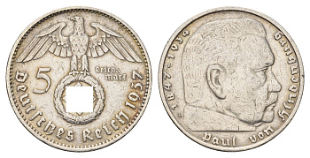 Германия 5 рейхсмарок 1937 A, Пауль фон Гинденбург (1847-1934) KM 94, J. 367 серебро 1518-1143