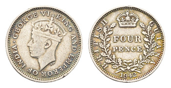Британская Гвиана 4 пенса 1942 KM 30 серебро 1527-412
