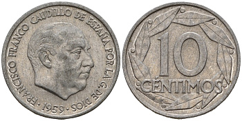 Испания 10 сентимо 1959 Франсиско Франко (1939-1975) KM 790 алюминий 4189-715