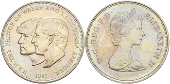 Великобритания 25 пенсов 1981 Королевская свадьба принца Чарльза и леди Дианы, Елизавета II (1952-2022) KM 925, Spink 4229 медно-никель UNC 4537-1032