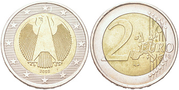 Германия 2 евро 2002 J KM 214 биметалл 4126-1052