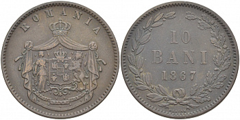 Румыния 10 бани 1867 монетный двор Heaton (Хитон), Кароль I как принц (1866-1881) KM 4.1 медь 1515-2134