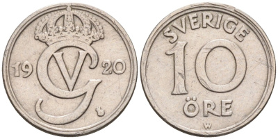 Швеция 10 эре 1920 Густав V (1907-1950) KM 795 никель бронза 4588-1111