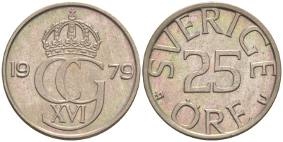Швеция 25 эре 1979 Карл XVI Густав (1973- ) KM 851 медно-никель UNC 187-844