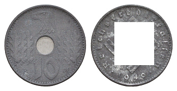 Германия 10 рейхспфеннигов 1940 A, Военные деньги KM 99 цинк 413-1222