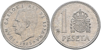 Испания 1 песета 1985 M, Хуан Карлос I (1975-2014) KM 821 алюминий 4401-826