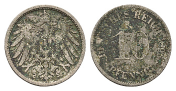 Германия 10 пфеннигов 1896 D, Вильгельм II (1888-1918) KM 12, J. 13 медно-никель 4611-1131