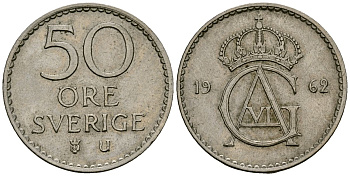 Швеция 50 эре 1962 Густав VI Адольф (1950-1973) KM 837 медно-никель 4167-346