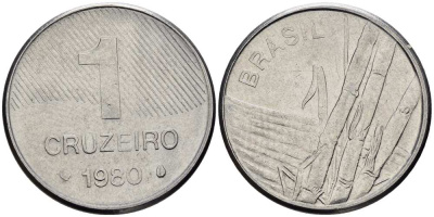 Бразилия 1 крузейро 1980 сахарный тростник KM 590 нержавеющая сталь 4516-518