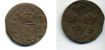 Швеция 1/4 эре 1635 Кристина (1632-1654), была в обращении на территории России KM 152.2 медь 53-1216