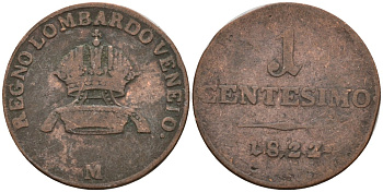 Ломбардия-Венеция 1 чентезимо 1822 M C 1 медь никель цинк 4151-1211