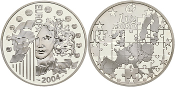Франция 1 1/2 евро 2004 расширение Евросоюза KM 1391 серебро PROOF 1066-8-24