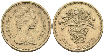 Великобритания 1 фунт 1984 Елизавета II (1952-2022) KM 934, Spink 4222 никель латунь 4563-1111
