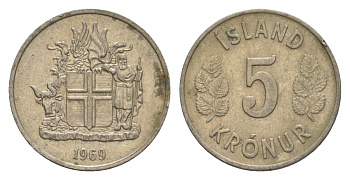 Исландия 5 крон 1969 KM 18 медно-никель 4632-962
