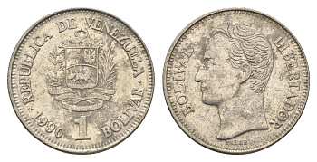 Венесуэла 1 боливар 1990 Симон Боливар Y 52a.2 сталь плакированная никелем 4662-914