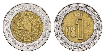 Мексика 1 песо 1993 KM 550 биметалл 4596-149