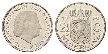Нидерланды 2 1/2 гульдена 1980 Юлиана (1948-1980) KM 191 никель UNC 4683-925