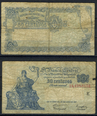 Аргентина 1 песо 1947 Pick 256 (1) бумага 8621-13-2-2