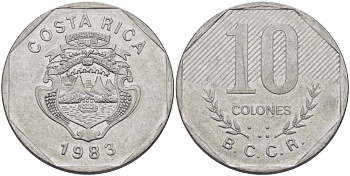 Коста-Рика 10 колонов 1983 B.C.C.R. KM 215.1 нержавеющая сталь 82-112