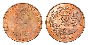 Остров Мэн 1/2 пенни 1983 Елизавета II (1952-2022) KM 58 бронза UNC 4647-145